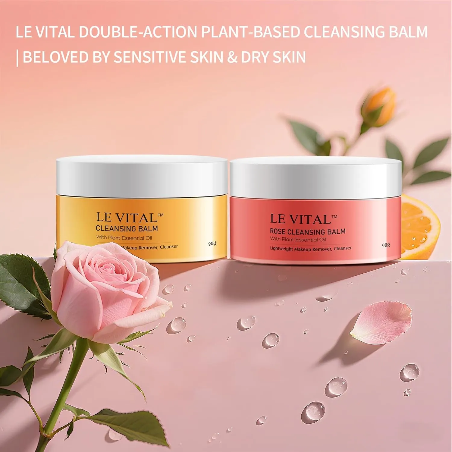 Cleansing Balm, Plant Essential Oil Makeup Remover for Sensitive & Dry Skin, 1-Step Gentle Cleanser for Heavy Makeup, Sunscreen & Women’s Skincare,Travel-Friendly (Pack of 2, Tangerine & Rose)