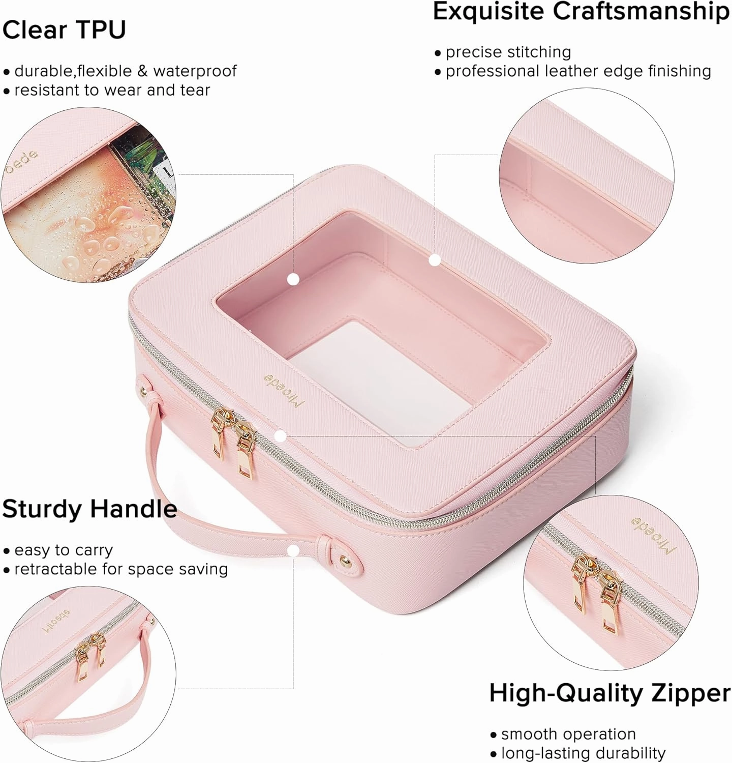 Clear Makeup Bag Portable Travel Cosmetic Bags Multipurpose Clear Makeup Bags with Handle Transparent Toiletry Bag Make Up Bag Organizer for Women Traveling Car Essentials,Large,Pink