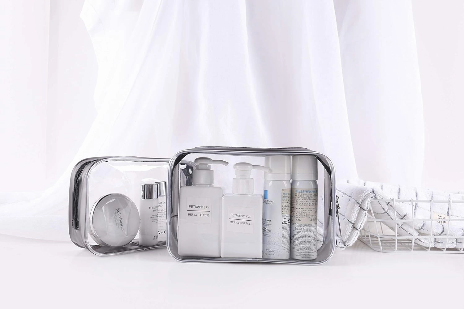 Clear Toiletry Bag,Quart Size TSA Approved Travel Essentials Makeup Cosmetic Bag for Women,3 Pack PVC Large Waterproof Toiletry Organizer Bag with Zipper ，Carry on Airport Airline Compliant