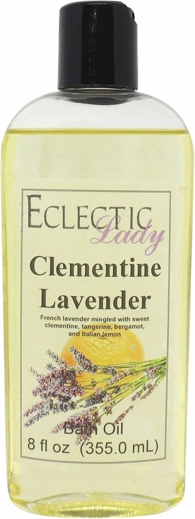 Clementine Lavender Bath Oil by Eclectic Lady - Scented Bath Oil - Relaxing & Moisturizing Bathing Oil - Fragrance Body Oil for Dry & Rough Sensitive Skin - Body Daily Nourishing Shower Oil (8 oz)