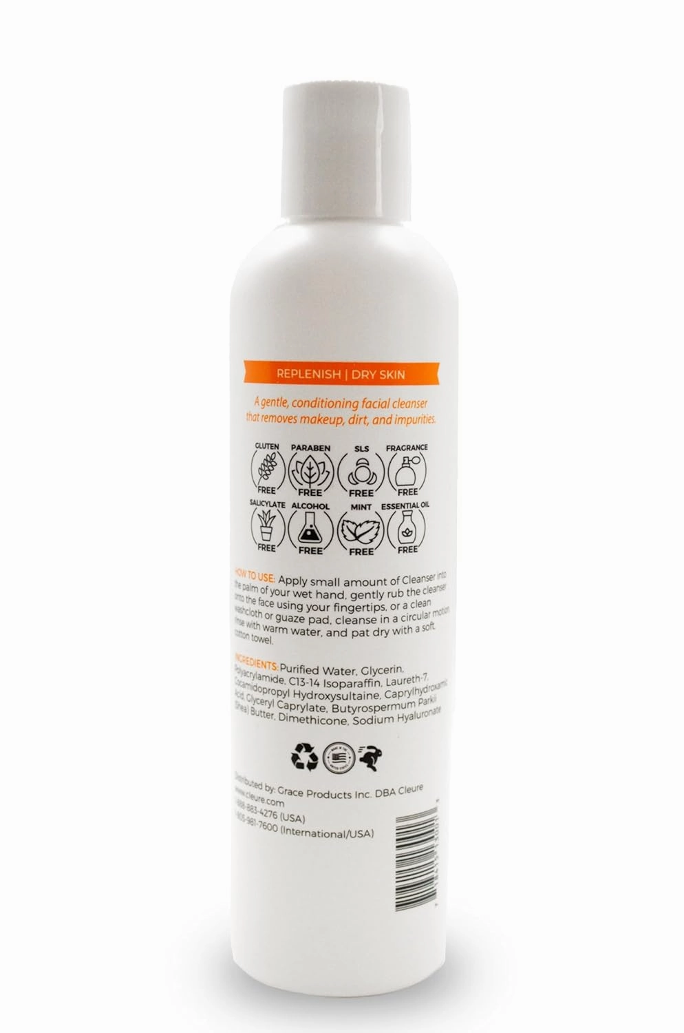 Cleure Lotion Cleanser for Dry Sensitive Skin, Free of Fragrance, Gluten, Paraben, Salicylate and Non Comedogenic (8 oz, 1 Pack)