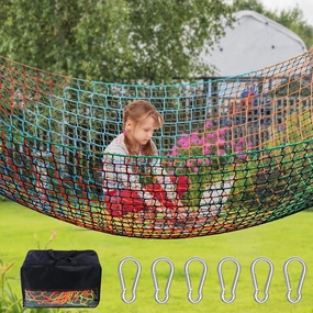 Climbing Net for Kids, 6.6×9.9Ft Black & Colored Double Layers Playground Safety Net with Different Mesh Sizes, Climbing Cargo Net for Monkey Bar, Treehouse, Backyard