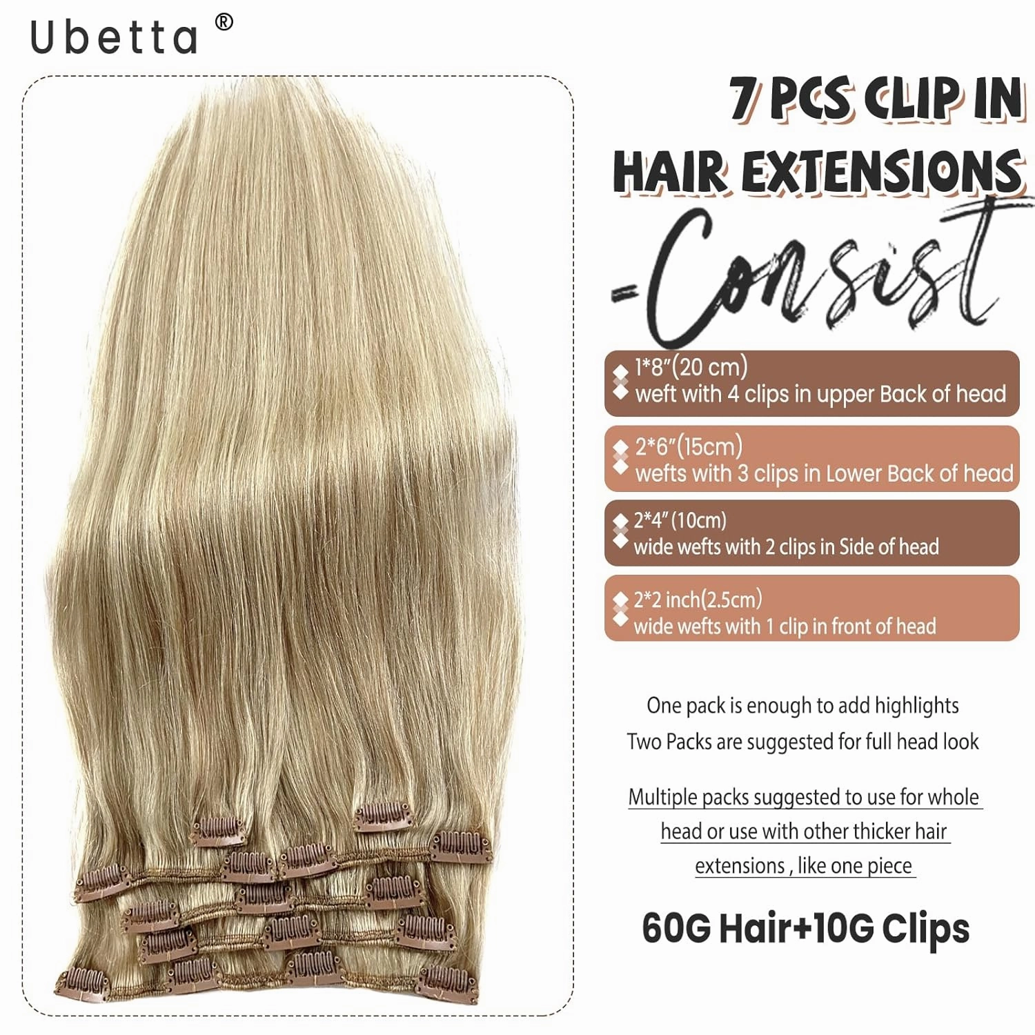 Clip in Hair Extensions Real Human Hair, Ash Blonde Balayage Blonde Highlights Hair Extension Real Human Hair Clip ins 14 Inch 7pcs 70G Double Weft Hair Extensions Human Hair Clip in Extensions