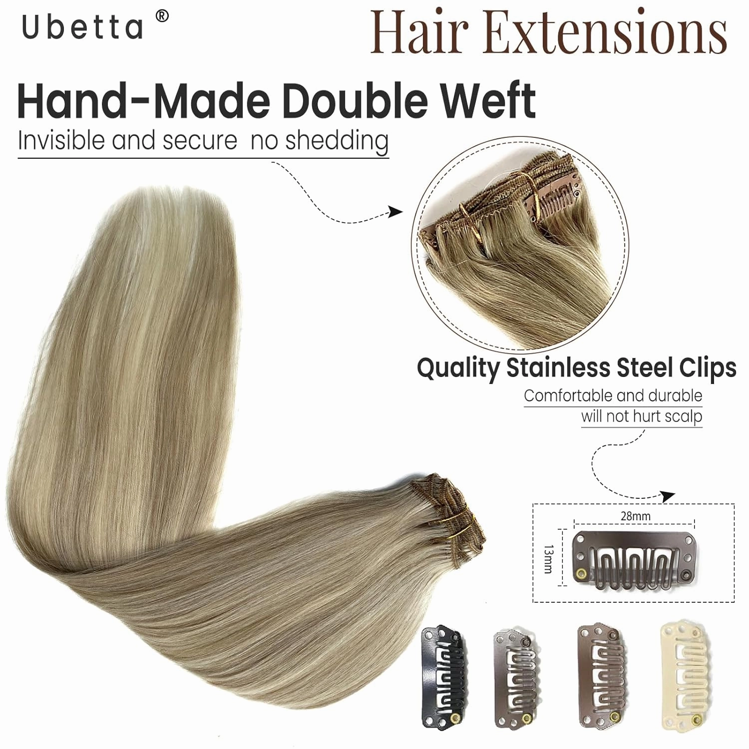 Clip in Hair Extensions Real Human Hair, Ash Blonde Balayage Blonde Highlights Hair Extension Real Human Hair Clip ins 14 Inch 7pcs 70G Double Weft Hair Extensions Human Hair Clip in Extensions