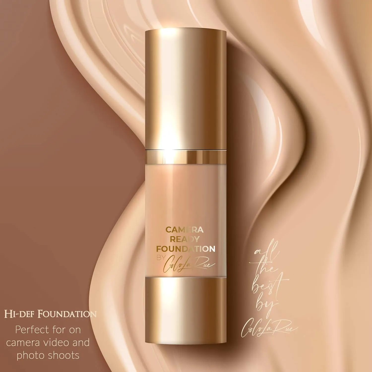 CoCo La Rue Camera Ready Hi-Def Foundation Flawless Coverage Oil Free Liquid Foundation Full Coverage for Home Office Casual Parties Film and Pictures (CLR C45 Warm Yellow)
