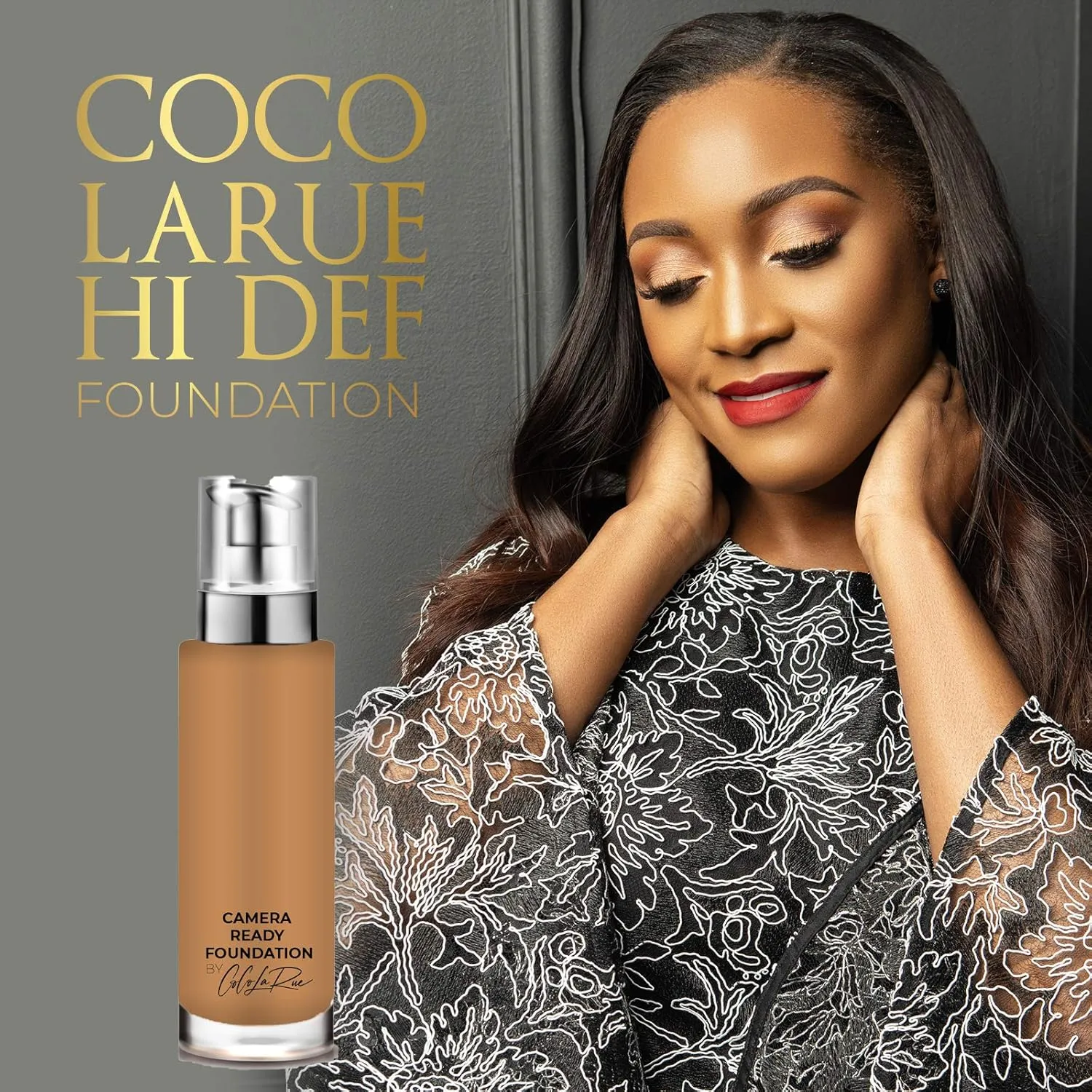 CoCo La Rue Camera Ready Hi-Def Foundation Flawless Coverage Oil Free Liquid Foundation Full Coverage for Home Office Casual Parties Film and Pictures (CLR C45 Warm Yellow)