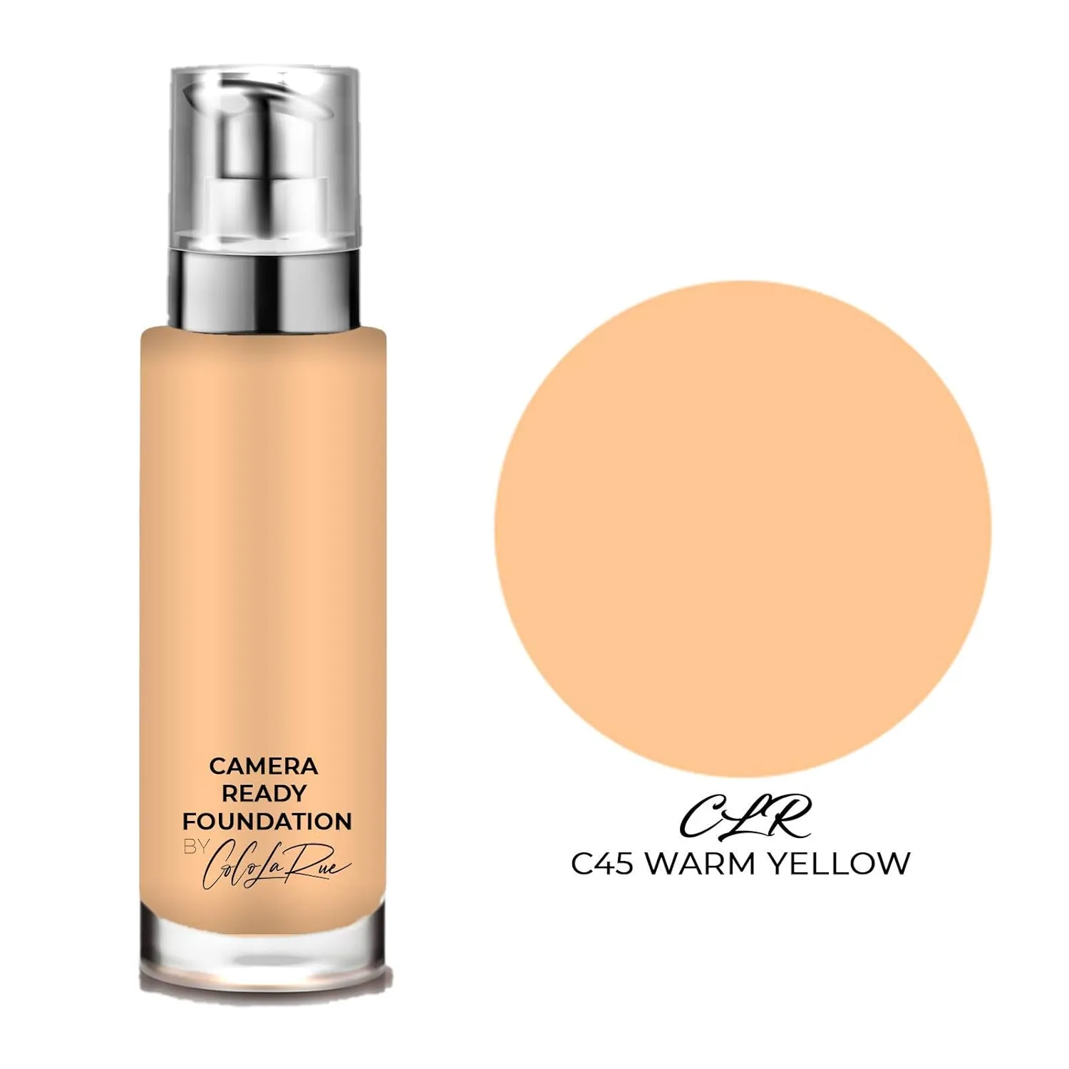 CoCo La Rue Camera Ready Hi-Def Foundation Flawless Coverage Oil Free Liquid Foundation Full Coverage for Home Office Casual Parties Film and Pictures (CLR C45 Warm Yellow)