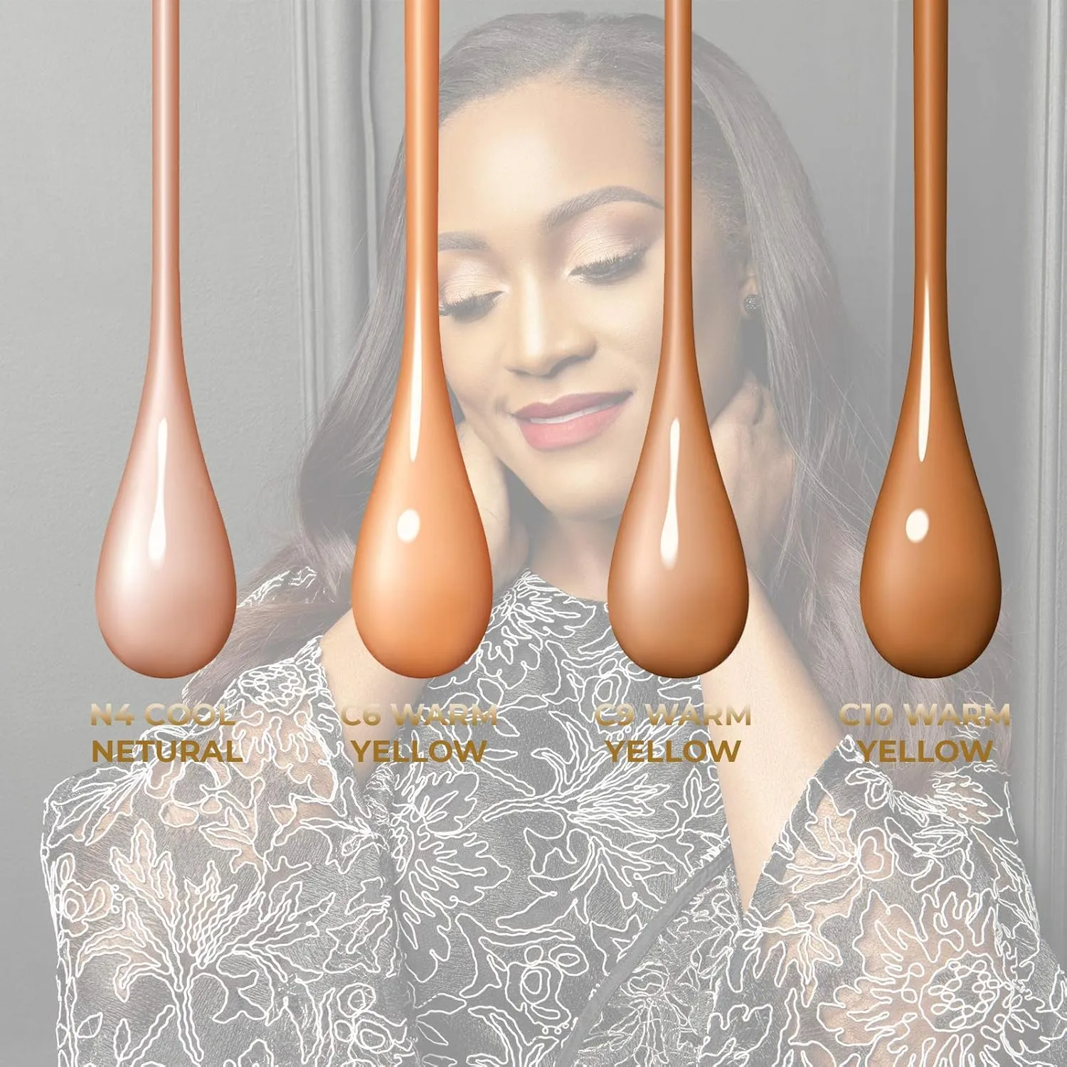 CoCo La Rue Camera Ready Hi-Def Foundation Flawless Coverage Oil Free Liquid Foundation Full Coverage for Home Office Casual Parties Film and Pictures (CLR C45 Warm Yellow)
