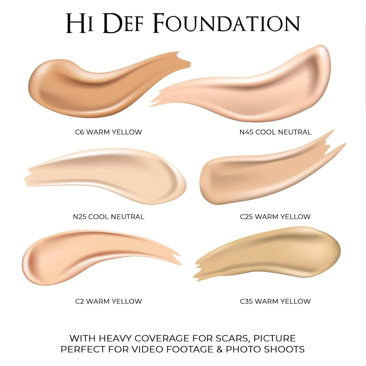CoCo La Rue Camera Ready Hi-Def Foundation Flawless Coverage Oil Free Liquid Foundation Full Coverage for Home Office Casual Parties Film and Pictures (CLR C45 Warm Yellow)