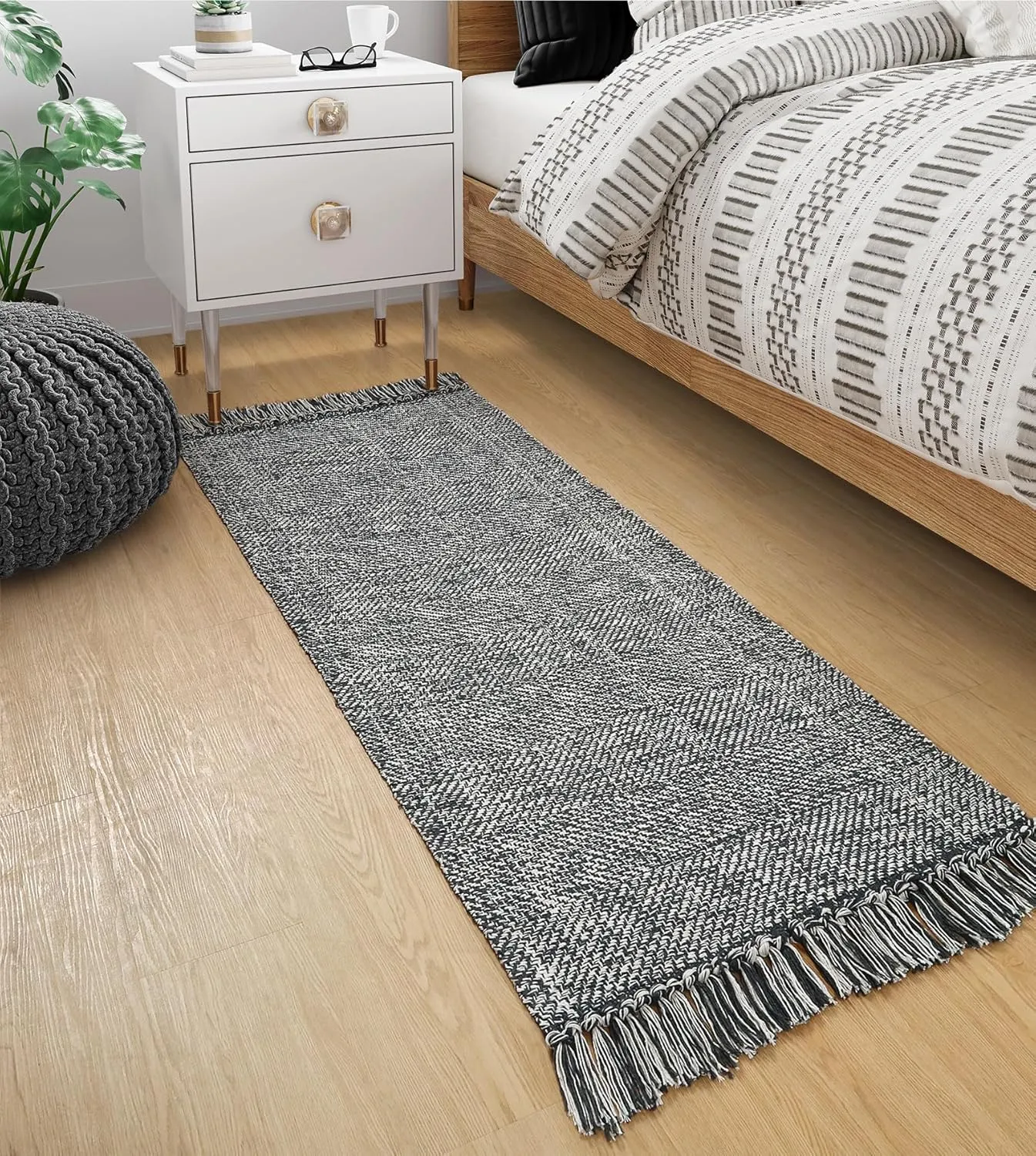 Collive Hallway Runner Rug, 2' x 5' Soft Washable Kitchen Runner Rug, Grey Contemporary Modern Laundry Room Rugs Indoor Hand-Woven Cotton Carpet for Bedroom Entryway Front Door Farmhouse