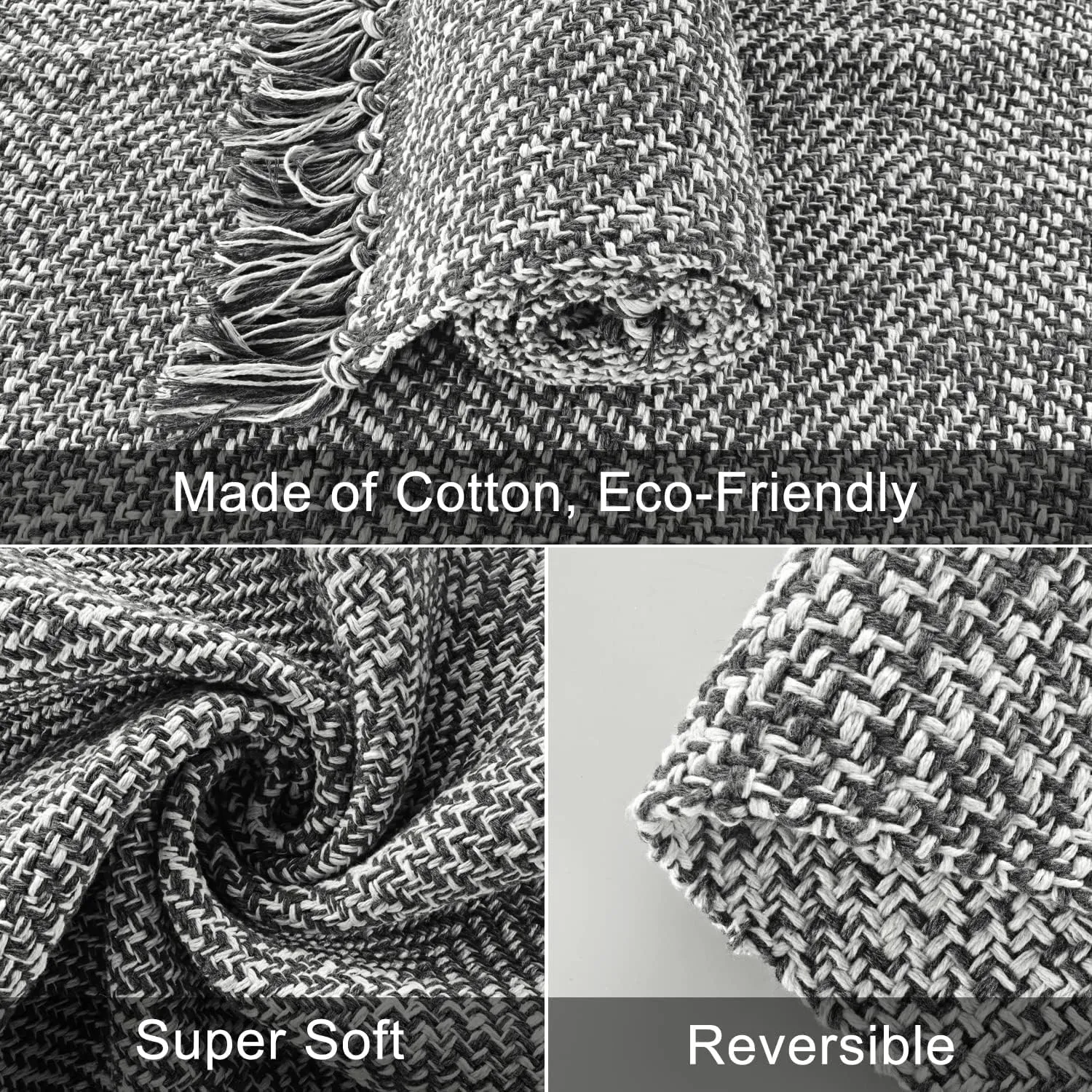 Collive Hallway Runner Rug, 2' x 5' Soft Washable Kitchen Runner Rug, Grey Contemporary Modern Laundry Room Rugs Indoor Hand-Woven Cotton Carpet for Bedroom Entryway Front Door Farmhouse