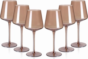 Colored Wine Glasses Set of 6-18oz Smokey Sand Wine Glass with Tall Long Stems and Flat Bottom,Crystal Amber Wine Glasses-Unique Gifts for Wine Lovers,Wedding,Engagement Gifts(Smokey Sand)