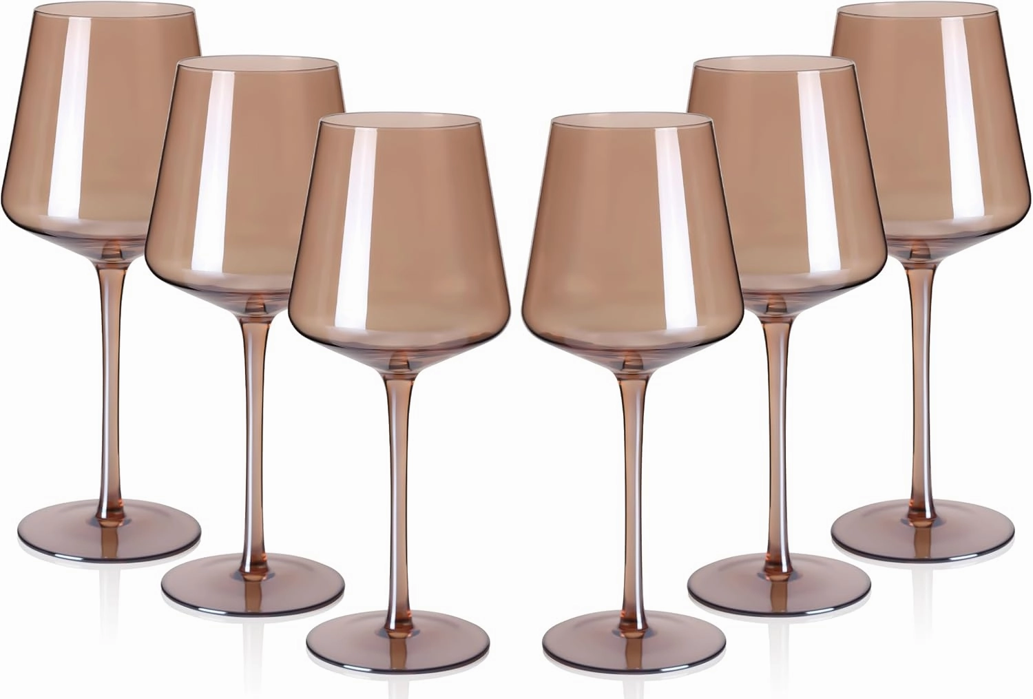 Colored Wine Glasses Set of 6-18oz Smokey Sand Wine Glass with Tall Long Stems and Flat Bottom,Crystal Amber Wine Glasses-Unique Gifts for Wine Lovers,Wedding,Engagement Gifts(Smokey Sand)