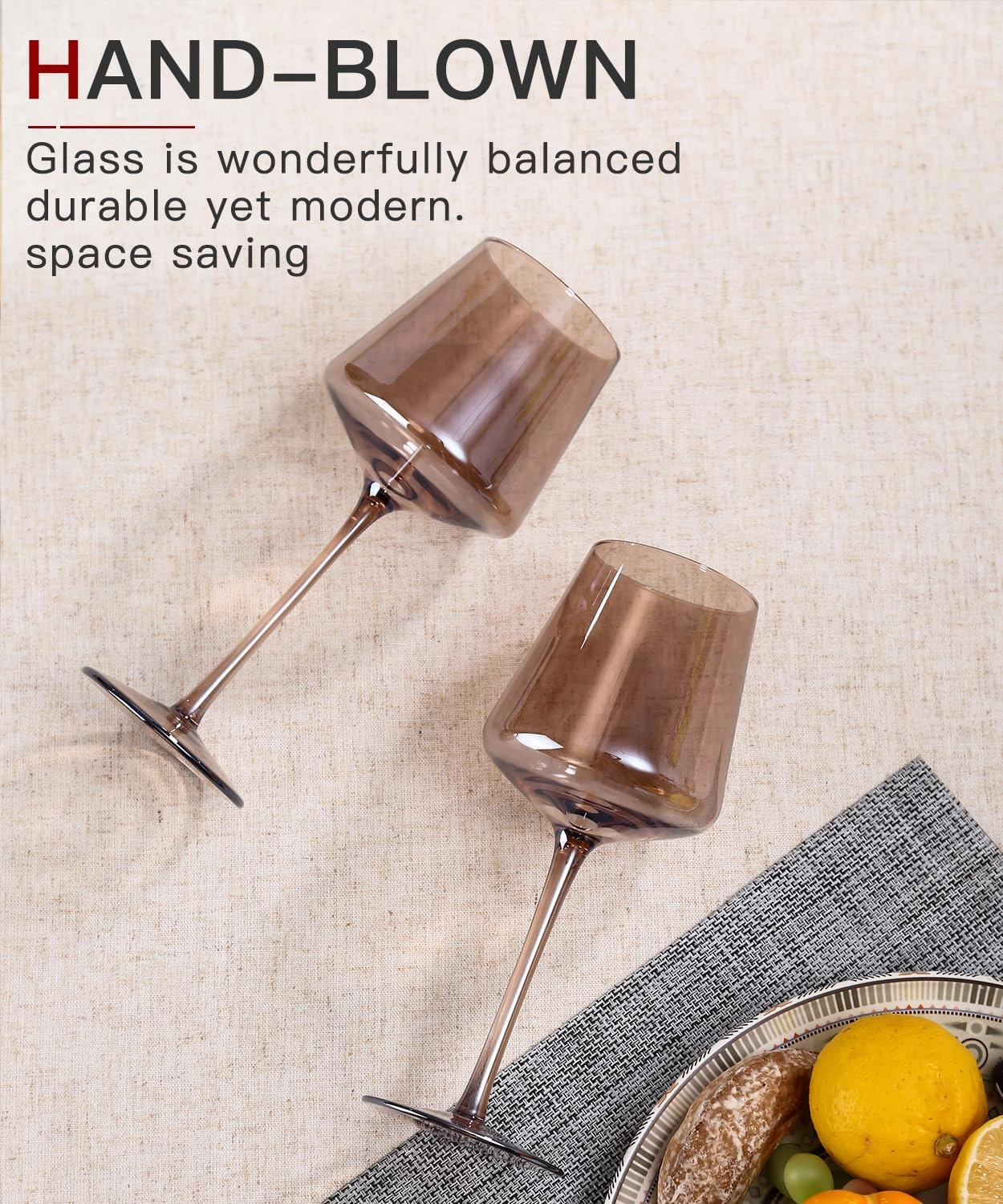 Colored Wine Glasses Set of 6-18oz Smokey Sand Wine Glass with Tall Long Stems and Flat Bottom,Crystal Amber Wine Glasses-Unique Gifts for Wine Lovers,Wedding,Engagement Gifts(Smokey Sand)