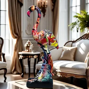 Colorful Flamingo Sculpture Resin 1pc Colorful Flamingo Resin Statue - Elegant Home Decor Art Craft - 13.8''/35cm Tall, Stylish (Graffiti)