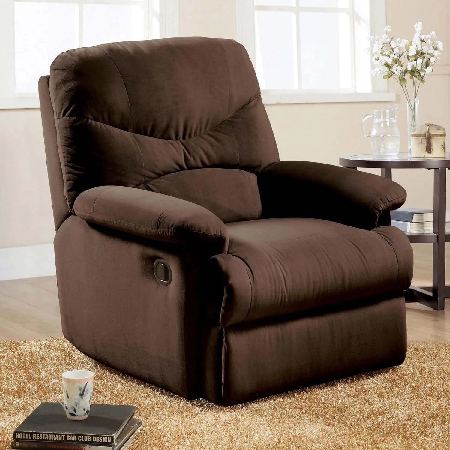 Comfortable Recliner Chair with Pillow Top Arms and Tufted Back, Living Room, Chocolate Color