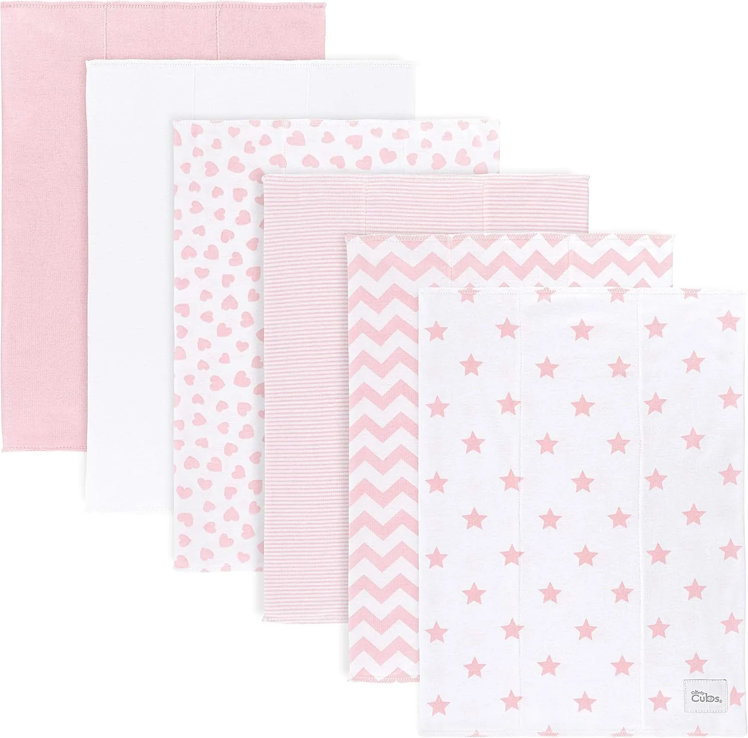 Comfy Cubs Baby Burp Cloths Set (Pack of 6) - Large, 6-Layer, Ultra Absorbent 100% Cotton for Infant Spit-Up, Drool, and Messes - Soft, Gentle, Thoughtful New Born Baby Gifts, Pink Pattern
