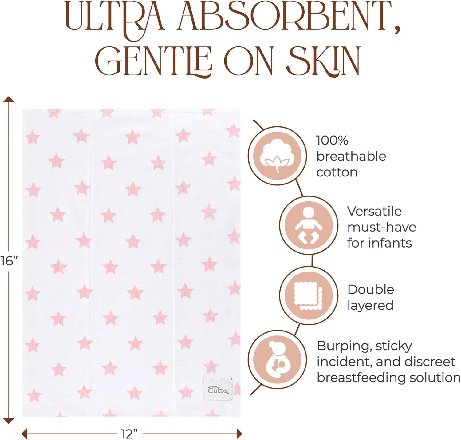 Comfy Cubs Baby Burp Cloths Set (Pack of 6) - Large, 6-Layer, Ultra Absorbent 100% Cotton for Infant Spit-Up, Drool, and Messes - Soft, Gentle, Thoughtful New Born Baby Gifts, Pink Pattern