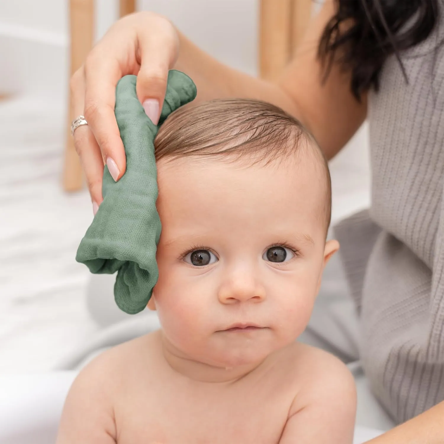 Comfy Cubs Muslin Baby Washcloths 10 Pack - Soft 6-Layer Cotton Wash Cloths for Sensitive Skin - 10"x10" Large, Gentle, Absorbent Infant Essentials for Newborn and Toddlers - (Fern)