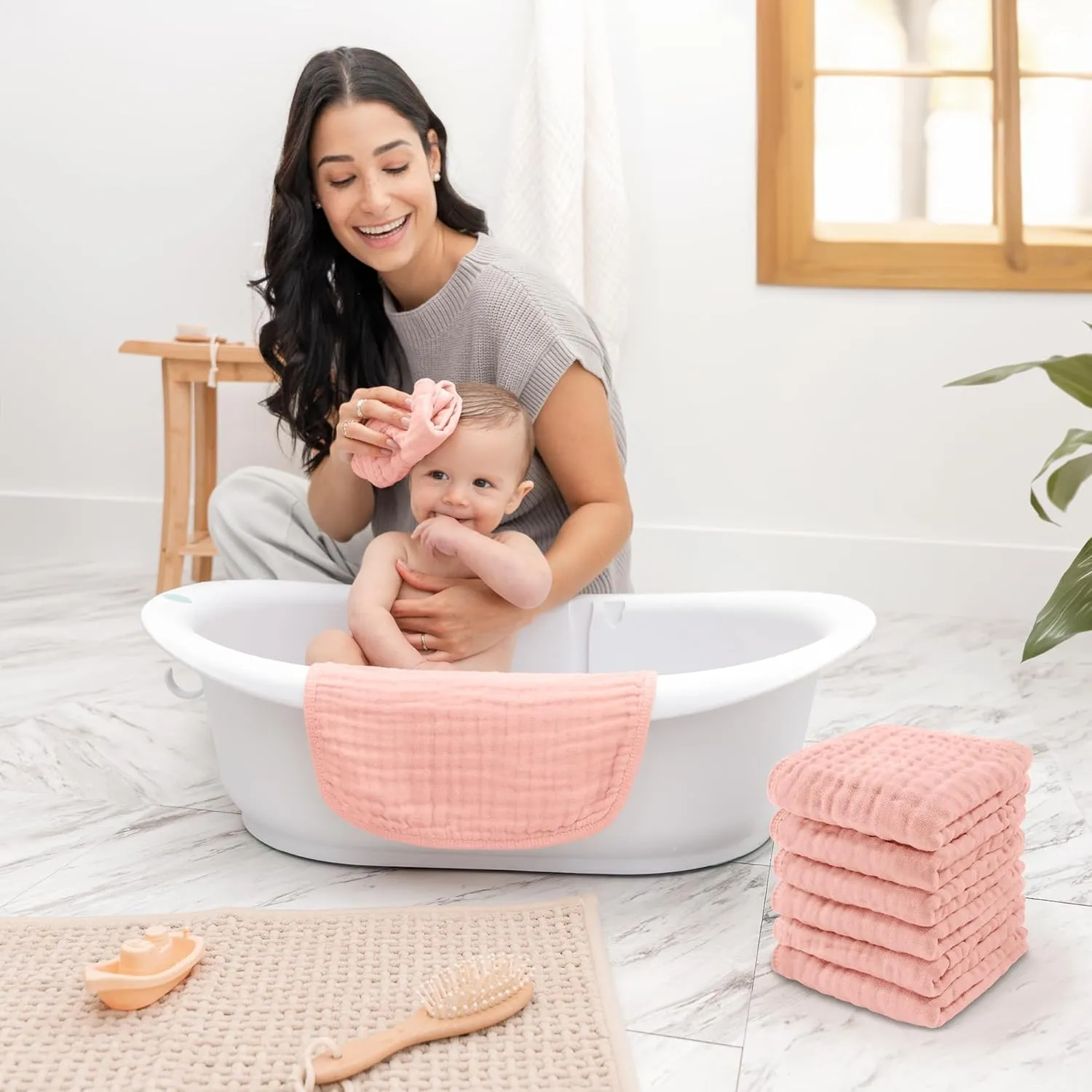 Comfy Cubs Muslin Baby Washcloths 10 Pack - Soft 6-Layer Cotton Wash Cloths for Sensitive Skin - 10"x10" Large, Gentle, Absorbent Infant Essentials for Newborn and Toddlers - (Lace)