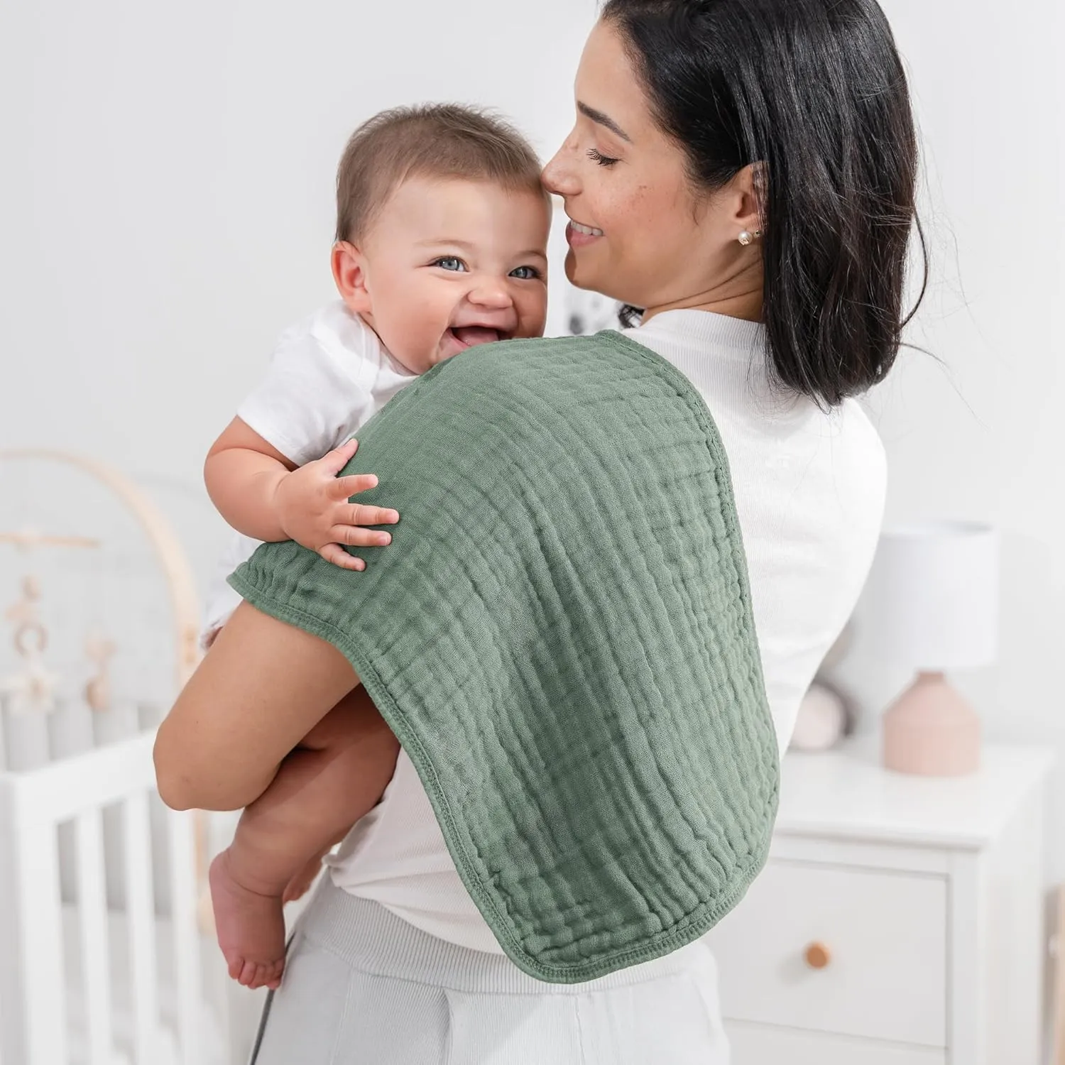Comfy Cubs Muslin Burp Cloths 20" x 10", Pack of 10 - Large, 6-Layer, Ultra Absorbent 100% Cotton for Baby Drool and Messes - Soft, Safe & Gentle Baby Burp Cloths for Boys & Girls - Fern
