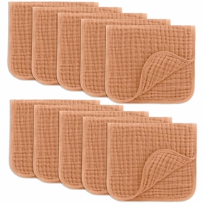 Comfy Cubs Muslin Burp Cloths 20" x 10", Pack of 10 - Large, 6-Layer, Ultra Absorbent 100% Cotton for Baby Drool and Messes - Soft, Safe & Gentle Baby Burp Cloths for Boys & Girls - Caramel