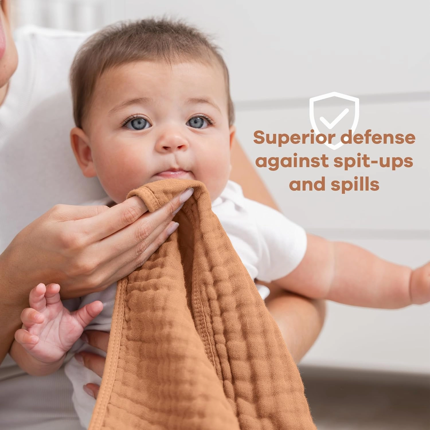 Comfy Cubs Muslin Burp Cloths 20" x 10", Pack of 10 - Large, 6-Layer, Ultra Absorbent 100% Cotton for Baby Drool and Messes - Soft, Safe & Gentle Baby Burp Cloths for Boys & Girls - Caramel