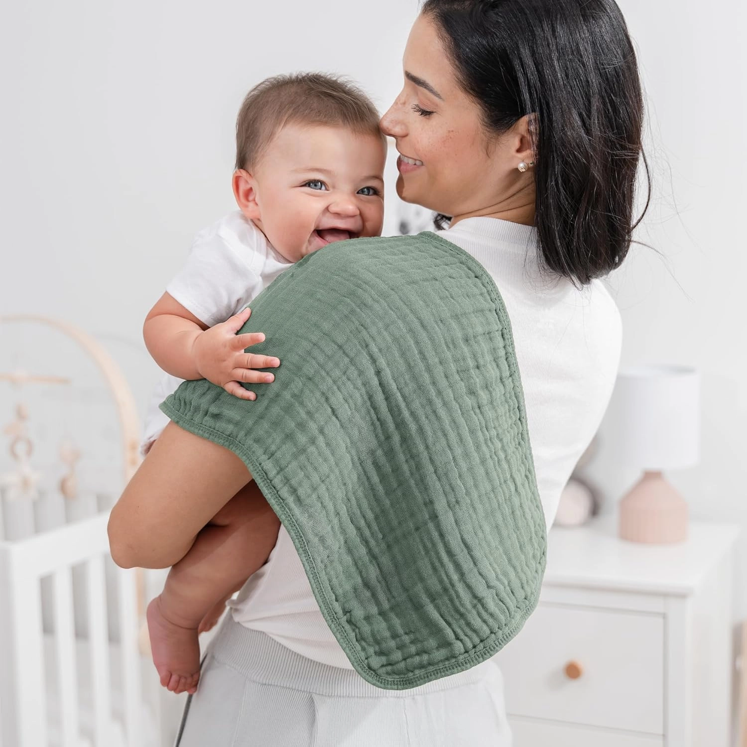 Comfy Cubs Muslin Burp Cloths 20" x 10", Pack of 6 - Large, 6-Layer, Ultra Absorbent 100% Cotton for Baby Drool and Messes - Soft, Safe & Gentle Baby Burp Cloths Set for Boys & Girls - Fern