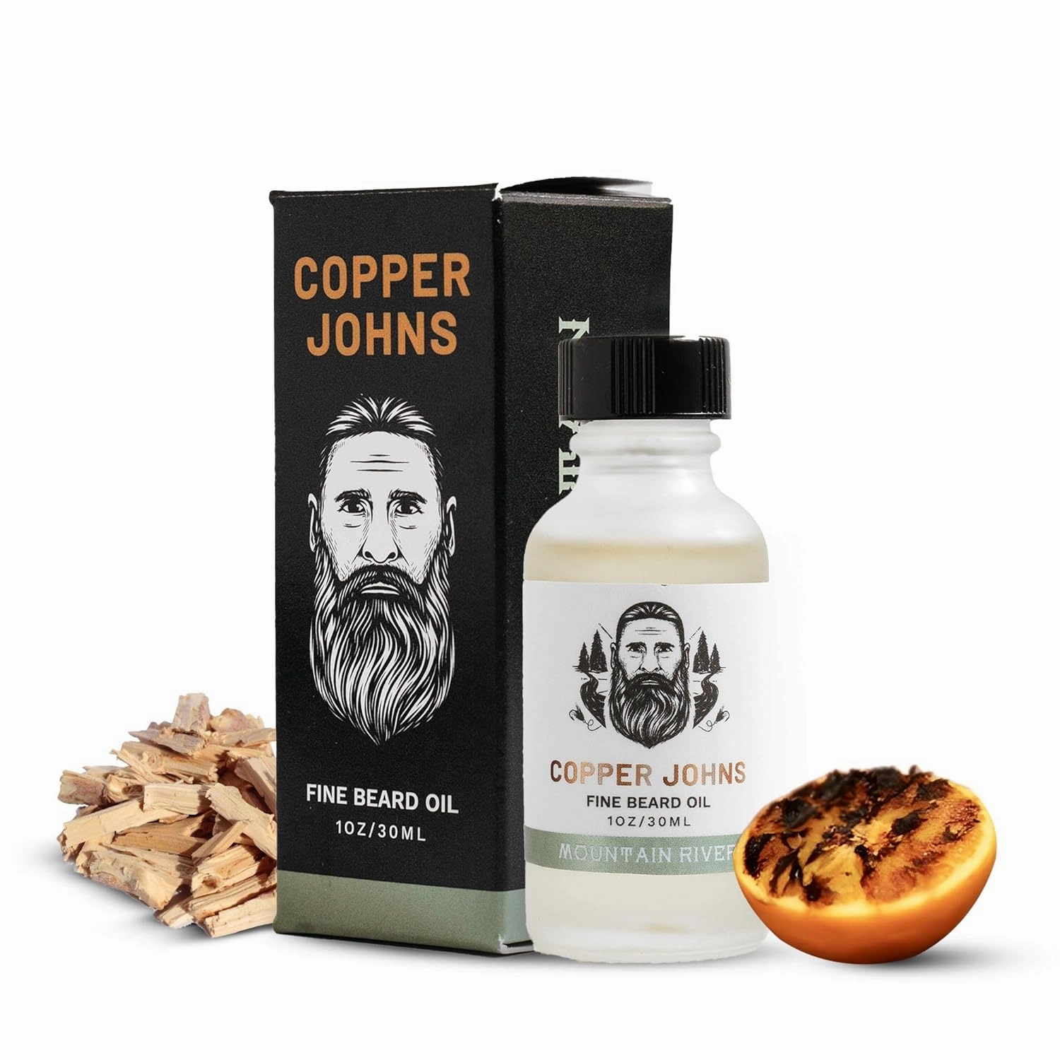 Copper Johns Beard Oil for Men Growth, Castor & Jojoba Oil with Sea Minerals, Increases Softness & Control for Fuller-Looking Beard, Mens Beard Oil, Mountain River-Smokey Orange Cedar, 1 oz