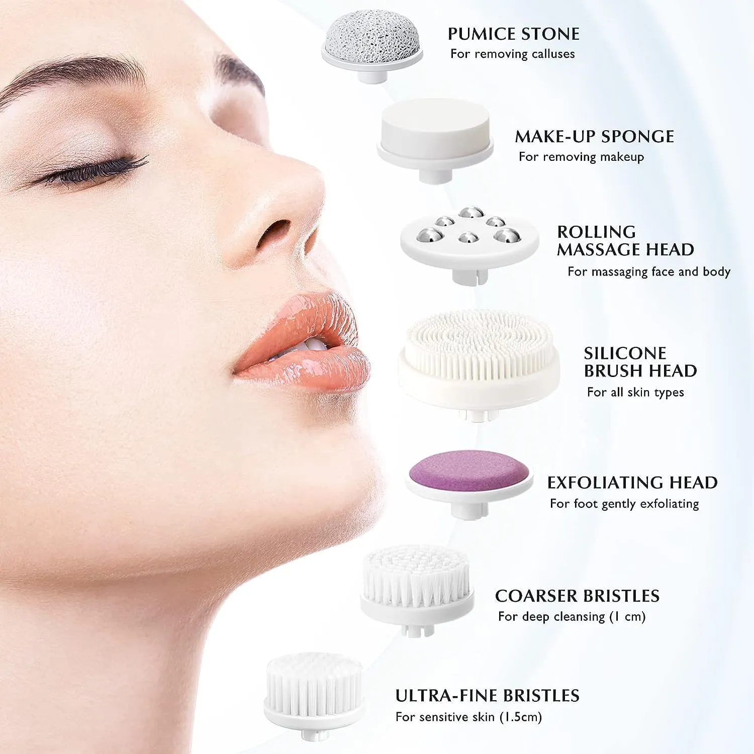 COSLUS Facial Cleansing Brush Silicone Face Scrubber: 7 in 1 FBS-D Electric Exfoliating Rotating Massage Device Waterproof Deep Cleaning Exfoliation Spa Machine - Electronic Skin Care Wash System
