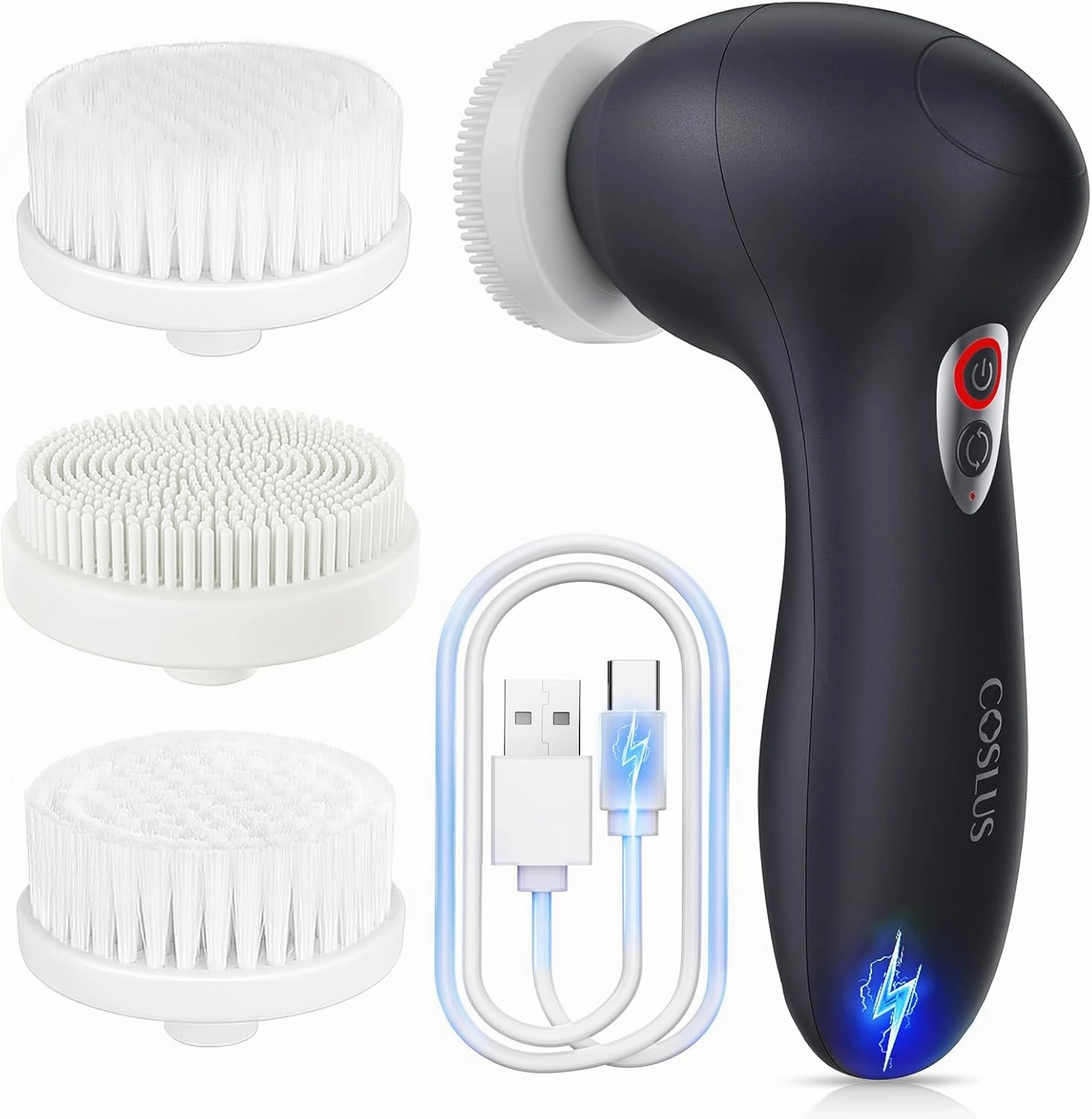 COSLUS Facial Cleansing Brush Face Scrubber: Rechargeable Electric Spin IPX7 Waterproof Cleanser Brush - 2 Rotational Directions 3 Speeds Adjustable for Men Women Deep Cleaning