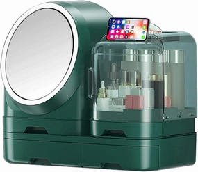 Cosmetic Organizer Case with Mirror, Makeup Organizer Box for Vanity, Portable Makeup Case Organizer,Cosmetic Storage Box Organizer with Drawers, Large Capacity