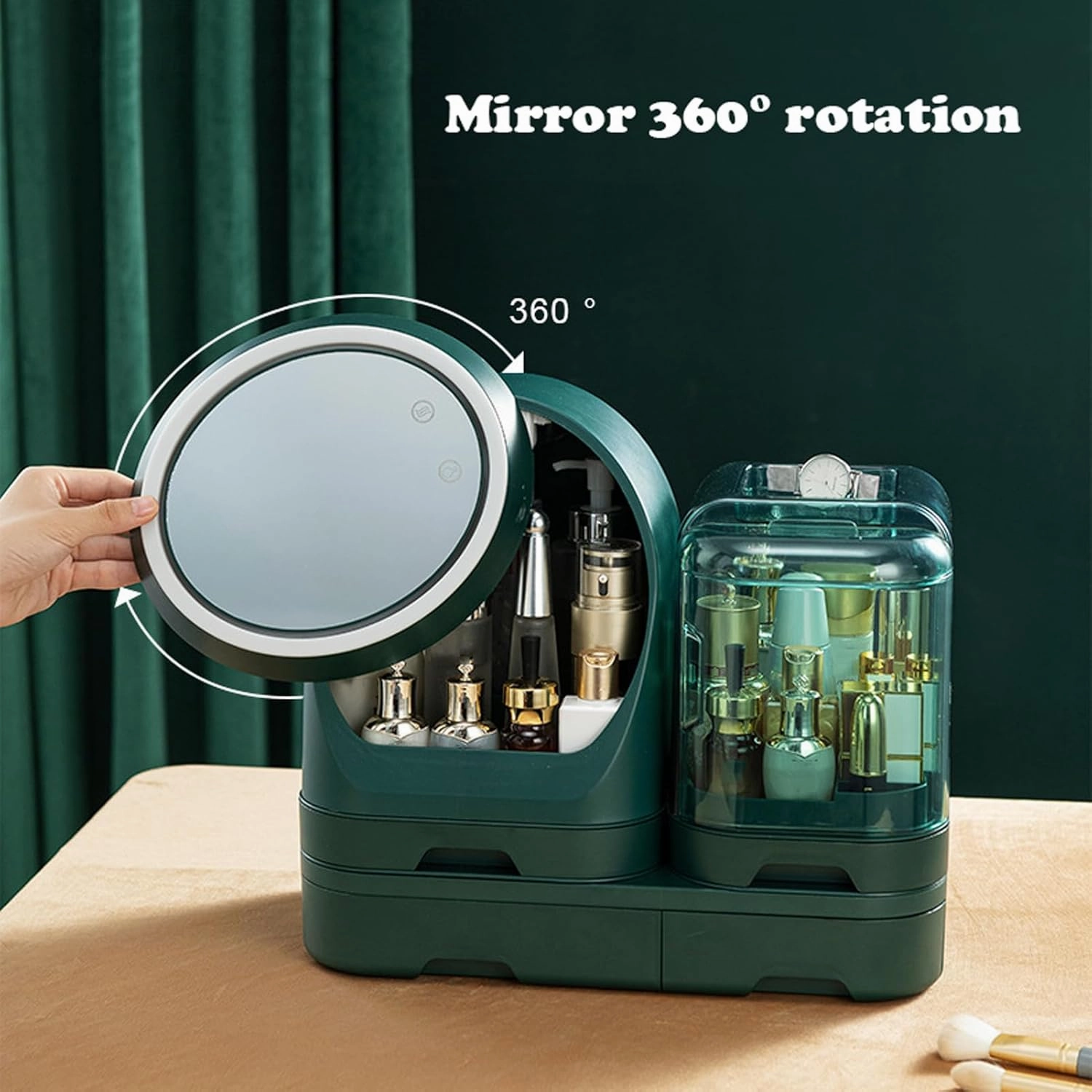 Cosmetic Organizer Case with Mirror, Makeup Organizer Box for Vanity, Portable Makeup Case Organizer,Cosmetic Storage Box Organizer with Drawers, Large Capacity