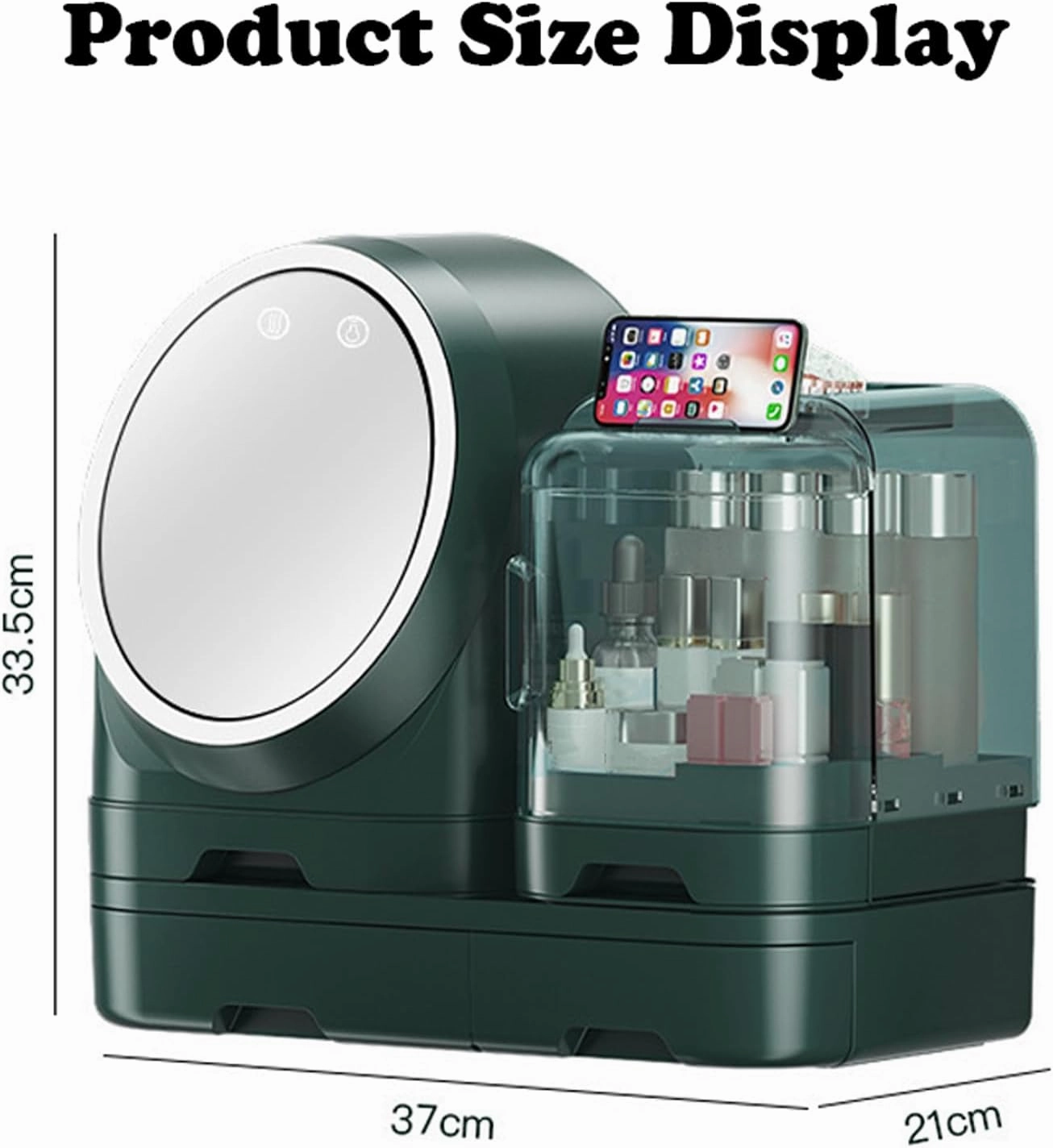 Cosmetic Organizer Case with Mirror, Makeup Organizer Box for Vanity, Portable Makeup Case Organizer,Cosmetic Storage Box Organizer with Drawers, Large Capacity
