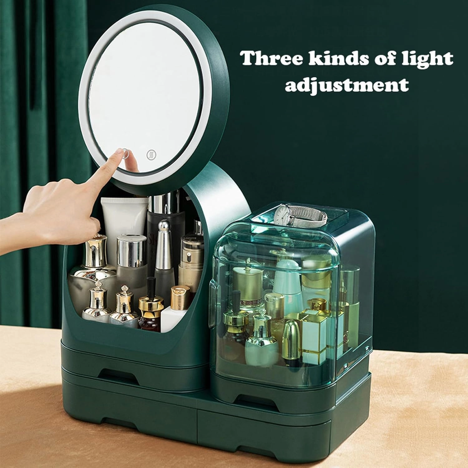Cosmetic Organizer Case with Mirror, Makeup Organizer Box for Vanity, Portable Makeup Case Organizer,Cosmetic Storage Box Organizer with Drawers, Large Capacity