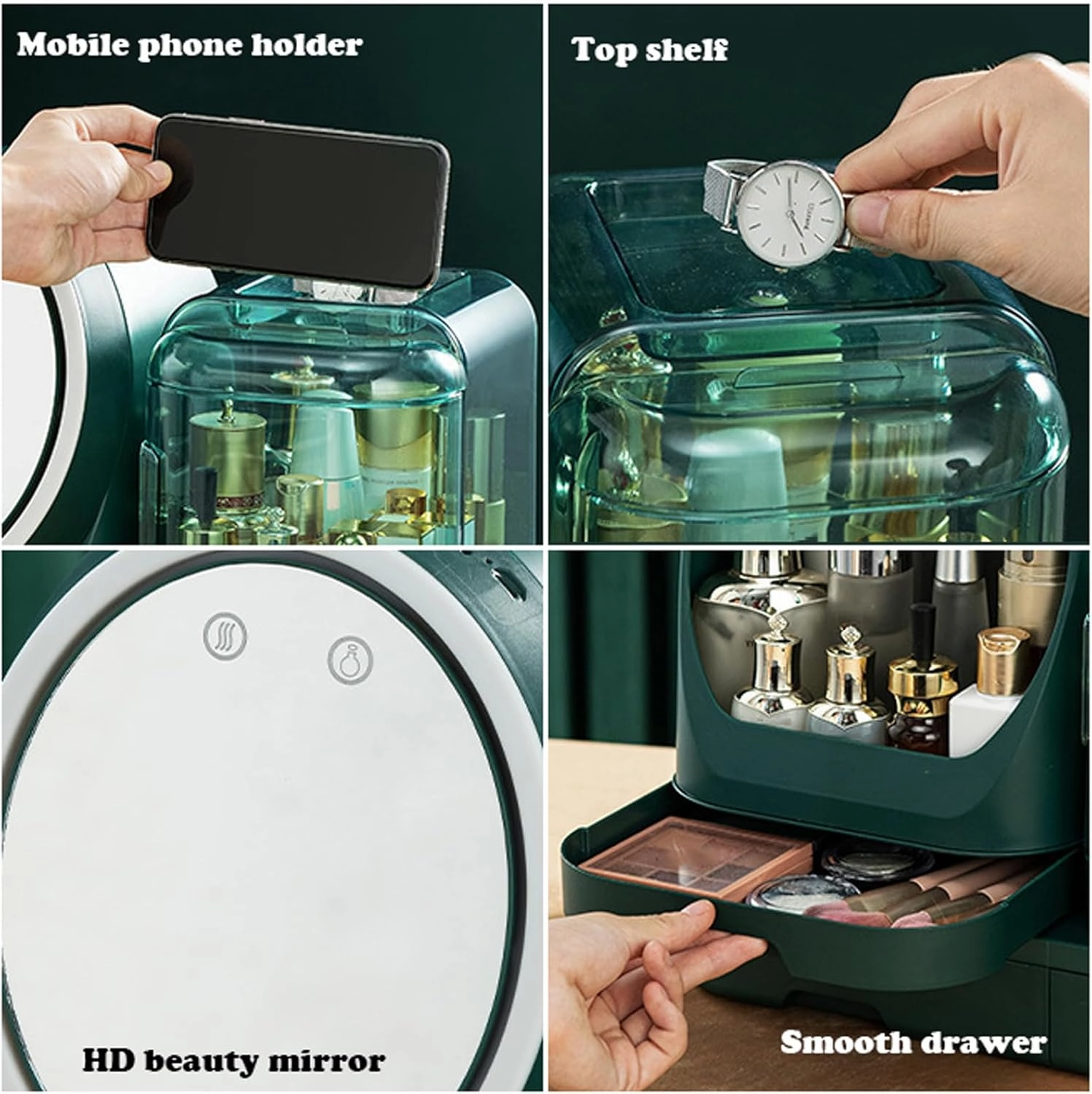 Cosmetic Organizer Case with Mirror, Makeup Organizer Box for Vanity, Portable Makeup Case Organizer,Cosmetic Storage Box Organizer with Drawers, Large Capacity