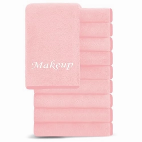 Cosy Family 10 Pack Makeup Remover Wash Cloths - Soft Microfiber Fingertip Facial Cleansing Cloths for Hand and Make Up, 12 x 12 in, Pink