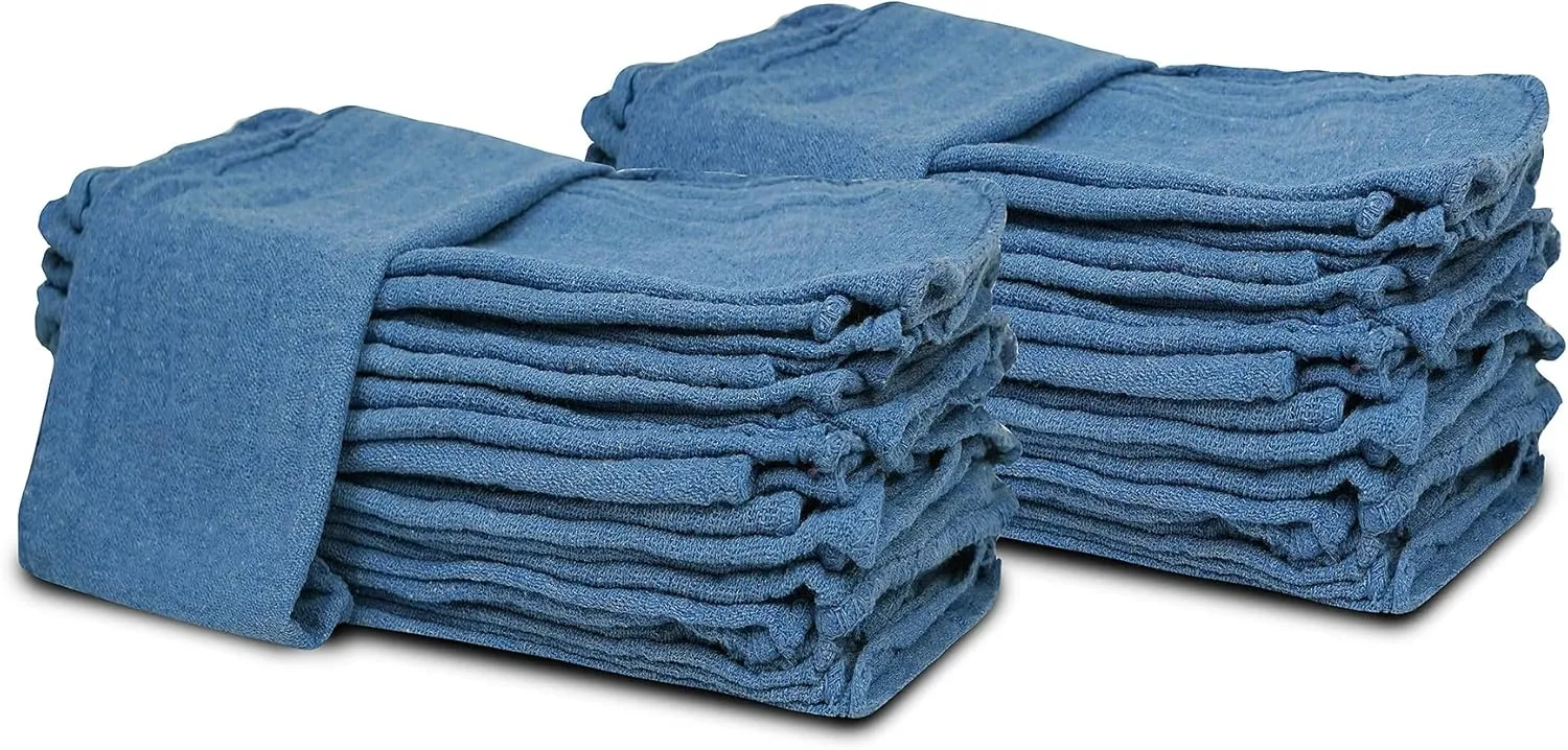 Cotton Shop Towels Blue – (Pack of 150) Size 14x14 Inches Cleaning Rags – Absorbent Shop Rags and Multipurpose Cleaning Towels for Automobiles, Industries, Garage and Homes