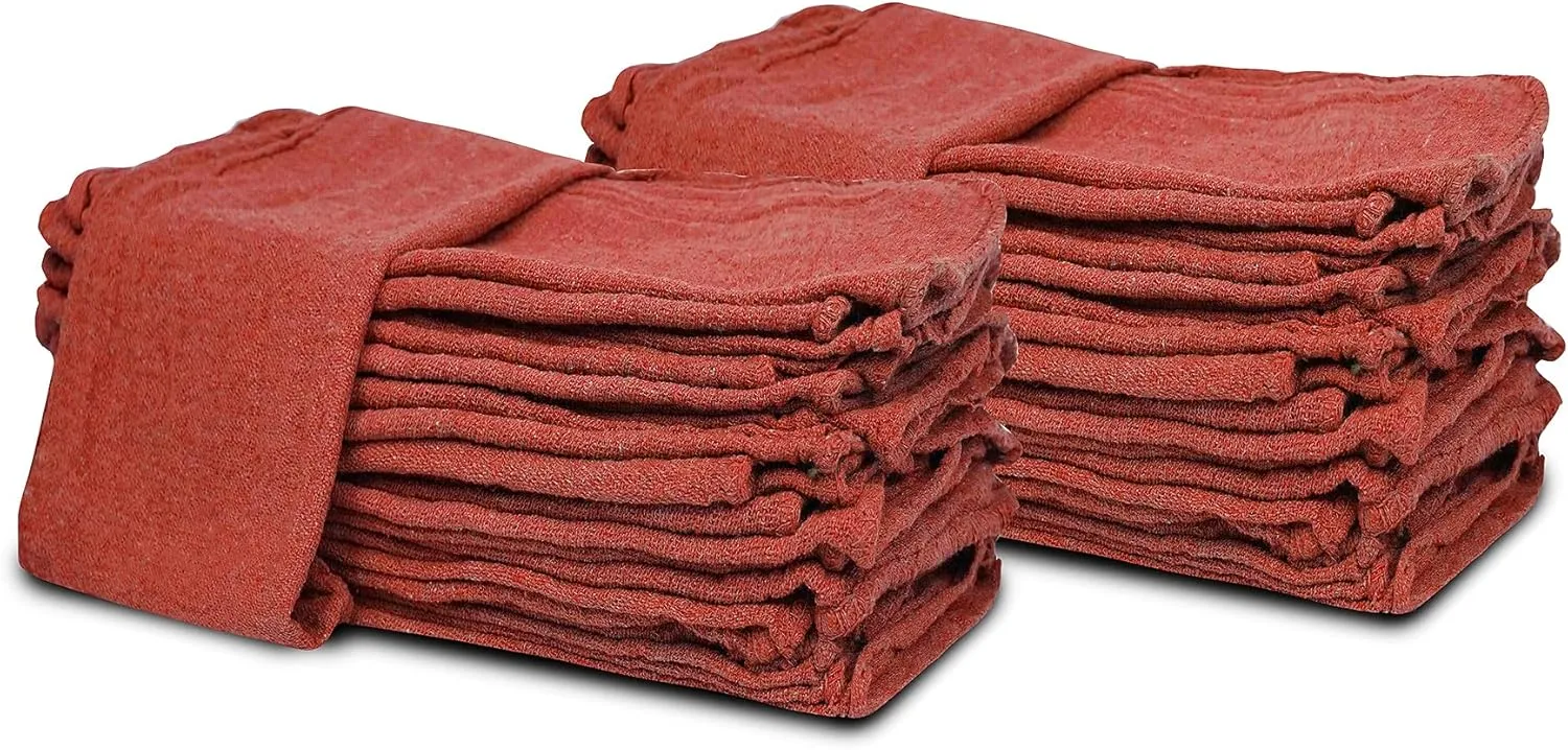 Cotton Shop Towels Red – (Pack of 150) Size 14x14 Inches Cleaning Rags – Absorbent Shop Rags and Multipurpose Cleaning Towels for Automobiles, Industries, Garage and Homes