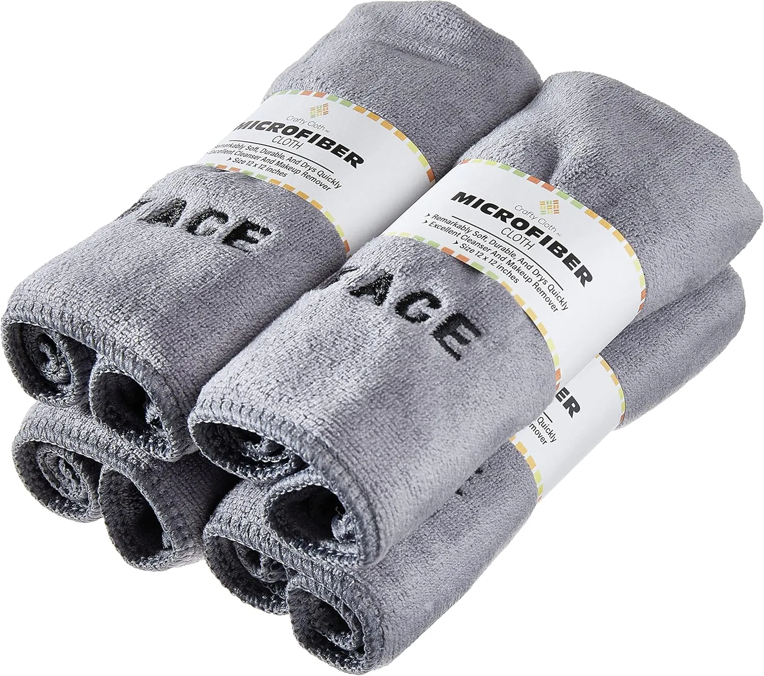 Crafty Cloth Ultra-Soft Microfiber 4-Pack Facial Cleansing and Makeup Remover Towels for Hygienic, Gentle Skin Care | Face and Makeup Eraser | Fast-Dry, Machine Washable | Gray | 12x12