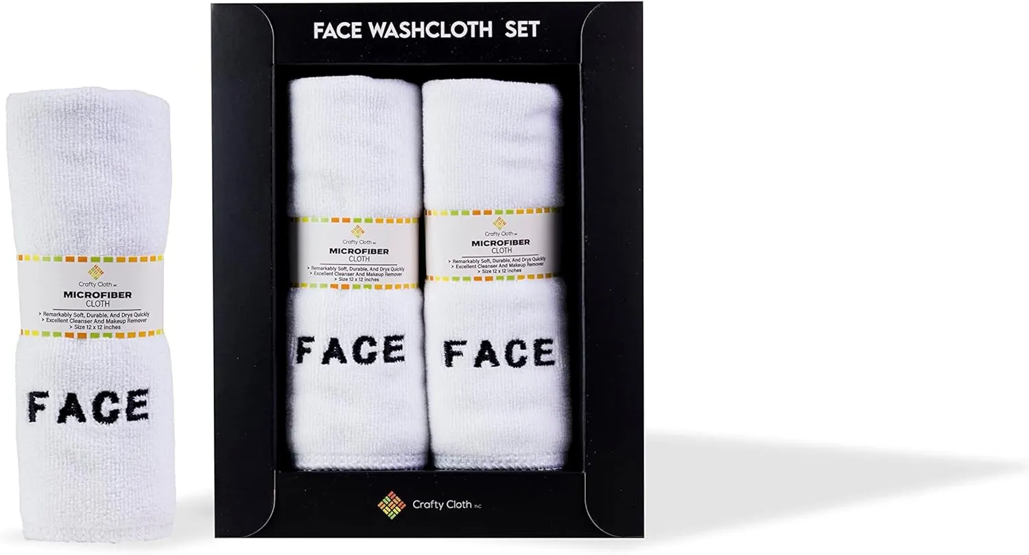 Crafty Cloth Ultra-Soft Microfiber 4-Pack Facial Cleansing and Makeup Remover Towels for Hygienic, Gentle Skin Care | Face and Makeup Eraser | Fast-Dry, Machine Washable | White | 12x12