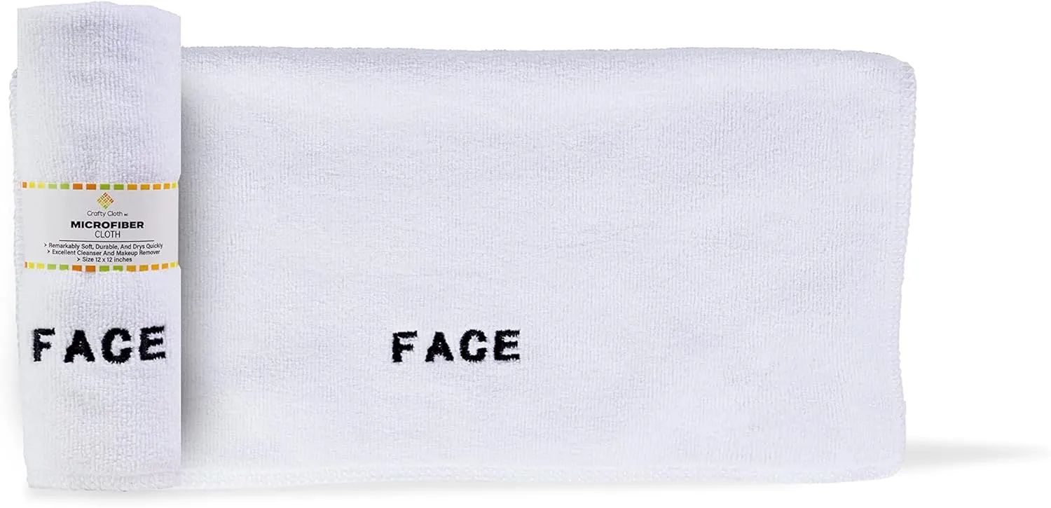 Crafty Cloth Ultra-Soft Microfiber 4-Pack Facial Cleansing and Makeup Remover Towels for Hygienic, Gentle Skin Care | Face and Makeup Eraser | Fast-Dry, Machine Washable | White | 12x12