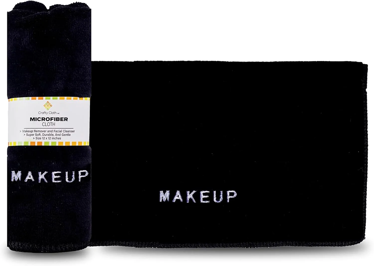 Crafty Cloth Ultra-Soft Microfiber Makeup Remover Cloths | Makeup Eraser Cloth | Microfiber Face Cloth | 4-Pack 12x12 Face Towels for Gentle, Hygienic Makeup Removal | Black | Machine Washable