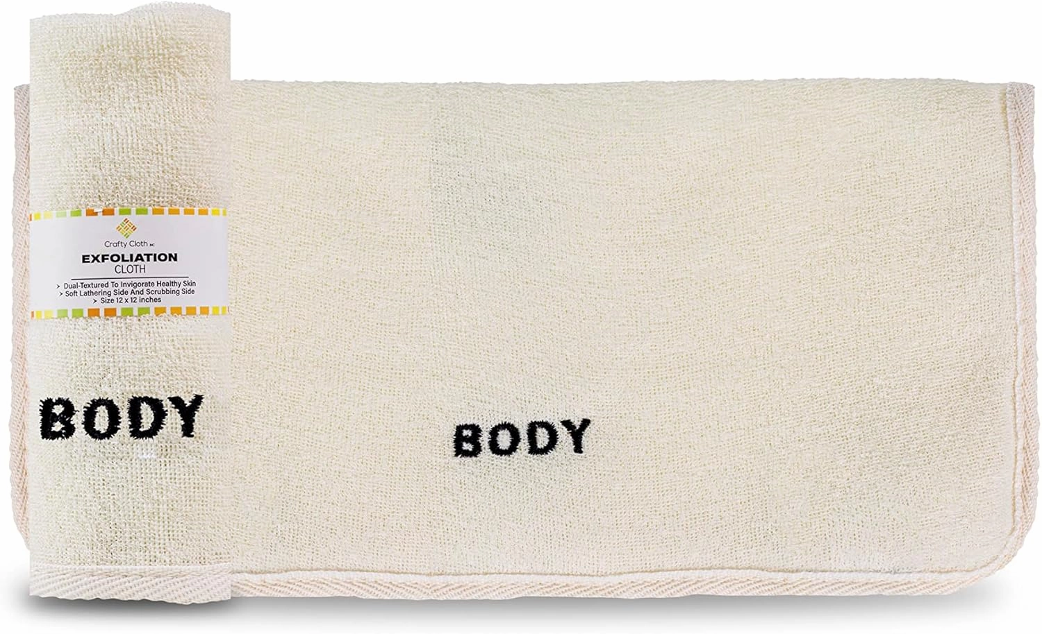 Crafty Cloth 4-Pack Spa Exfoliation Cloths – Dual-Sided Soft & Exfoliating Body Washcloths for Luxurious Scrubbing and Skin Rejuvenation | Personalized Body Care | 12x12 Fast-Dry Towels | Beige