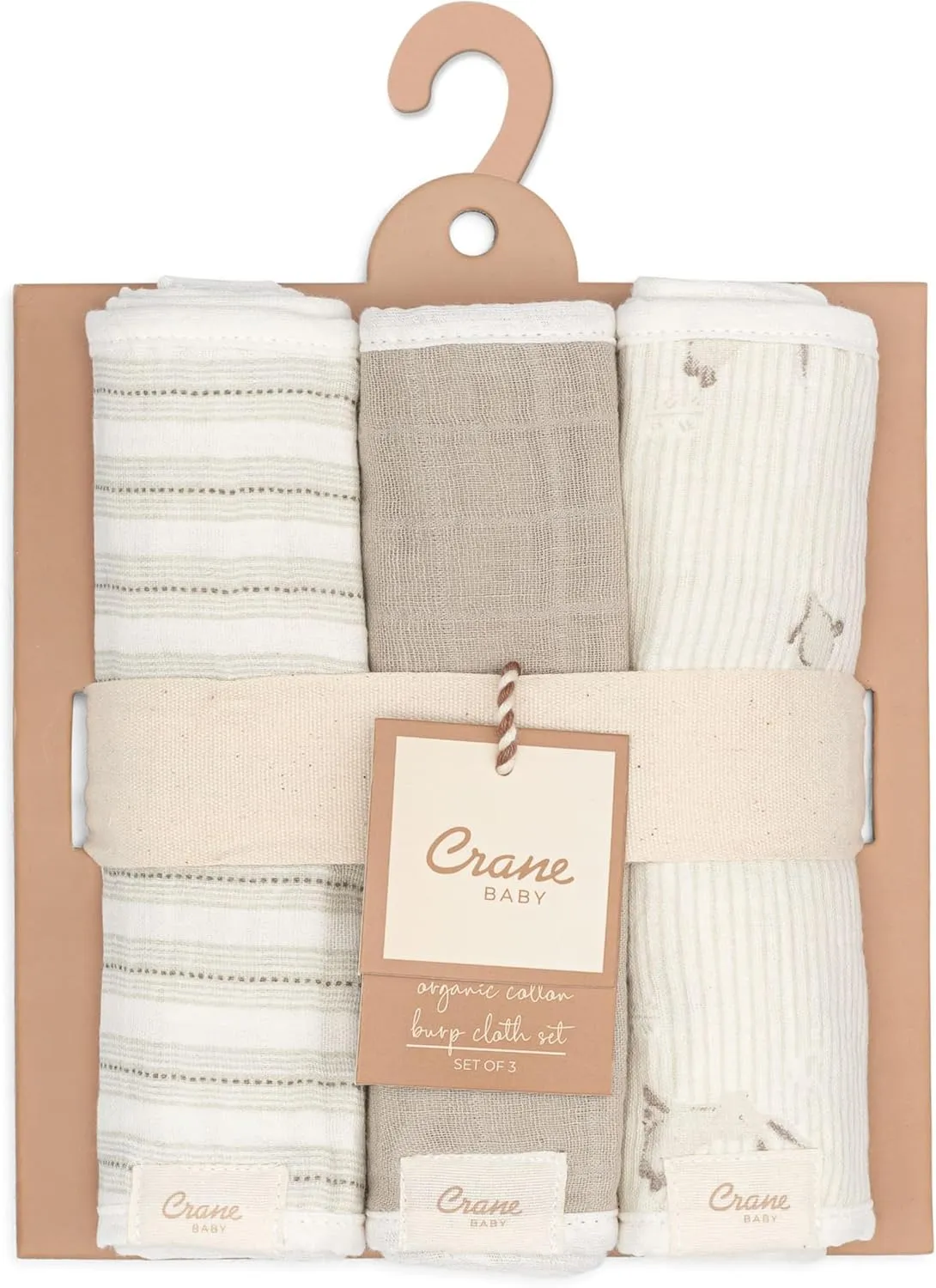 Crane Baby Organic Muslin Baby Burp Cloths, 3-Pack, 100% GOTS Organic Cotton, Absorbent, Lightweight, Machine Washable, Bunny