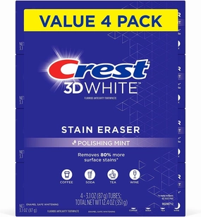 Crest 3D White Stain Eraser Teeth Whitening Toothpaste, Polishing Mint, 3.1 oz (Pack of 4)
