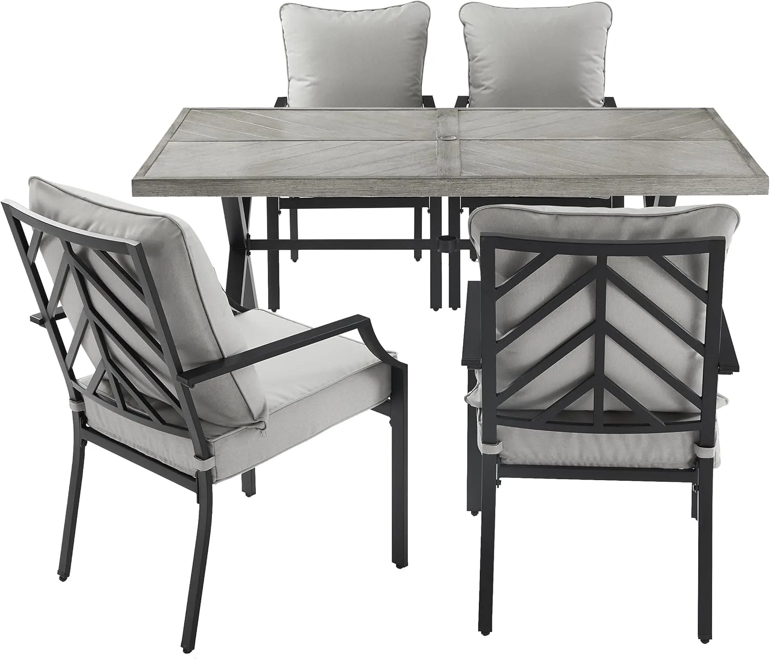Crosley Furniture Otto 5-Piece Chevron Outdoor Dining Set for 4, Patio Table and Chairs for Backyard, Deck, Matte Black with Gray Cushions