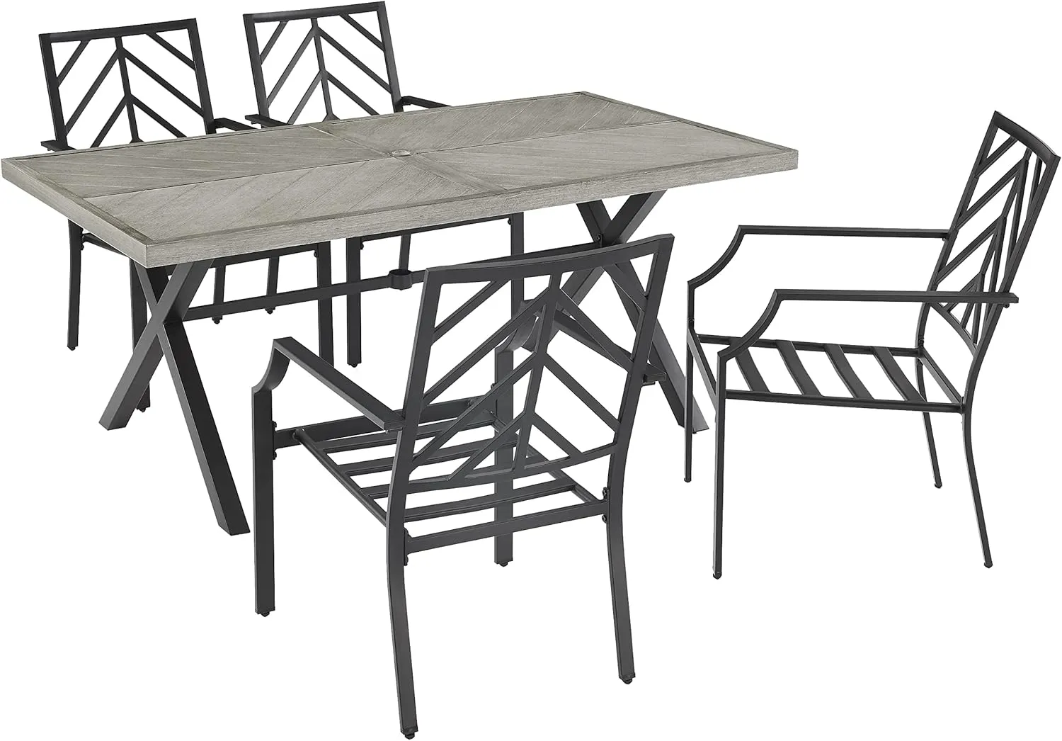Crosley Furniture Otto 5-Piece Chevron Outdoor Dining Set for 4, Patio Table and Chairs for Backyard, Deck, Matte Black with Gray Cushions
