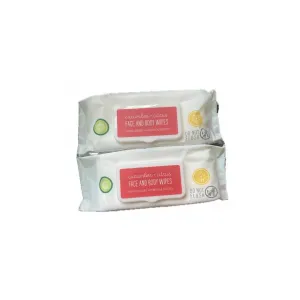 Cucumber and Citrus Face and Body Wipes - 2 bags of 64 wipes