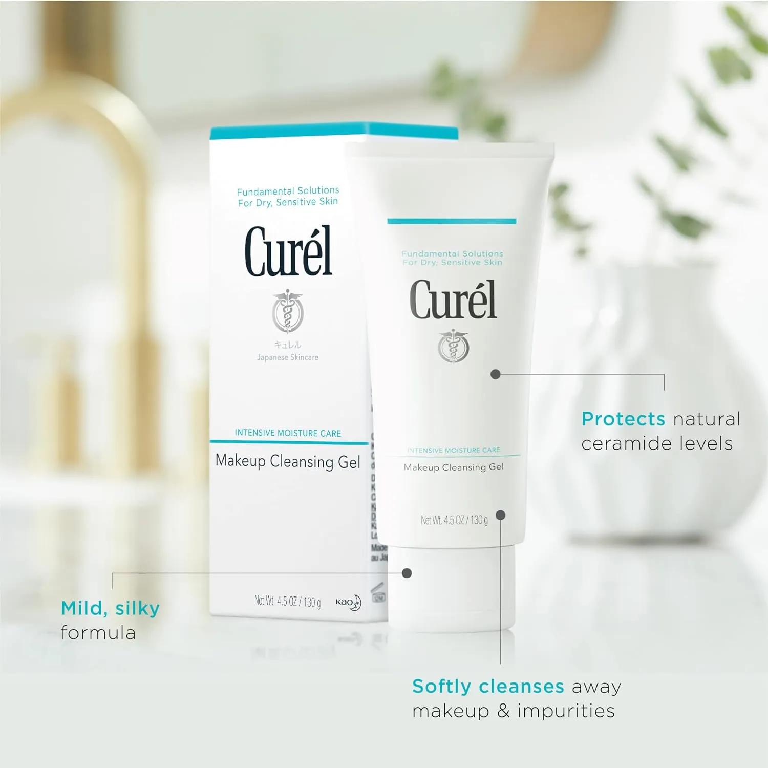Curel Japanese Skin Care Makeup Cleansing Gel, Waterproof Eye Makeup Remover and Gentle Facial Cleanser for Dry, Sensitive Skin, Step 1 of 2, 4.5 Oz